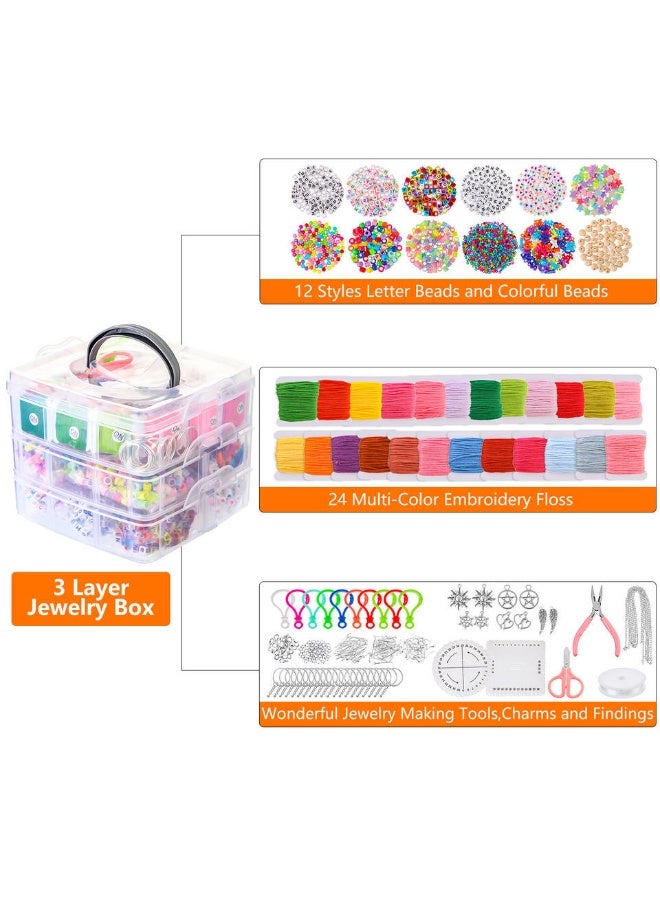 Capstro 4655PCS Letter Bracelet Beads Kit – 3-Layer Jewelry Making Set for Kids | Alphabet Beads, Shapes, Cords & Accessories | DIY Name Bracelet Craft Kit for Girls & Early Learning Creativity - Image 2